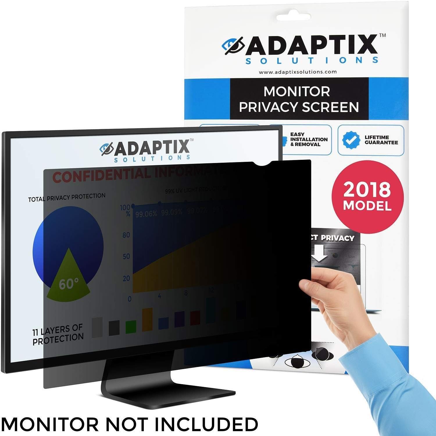 Adaptix Monitor Privacy Screen 27” – Info Protection for Desktop Computer Security – Anti-Glare, Anti-Scratch, Blocks 96% UV – Matte or Gloss Finish Privacy Filter Protector – 16:9 (APF27.0W9) Pack of 2