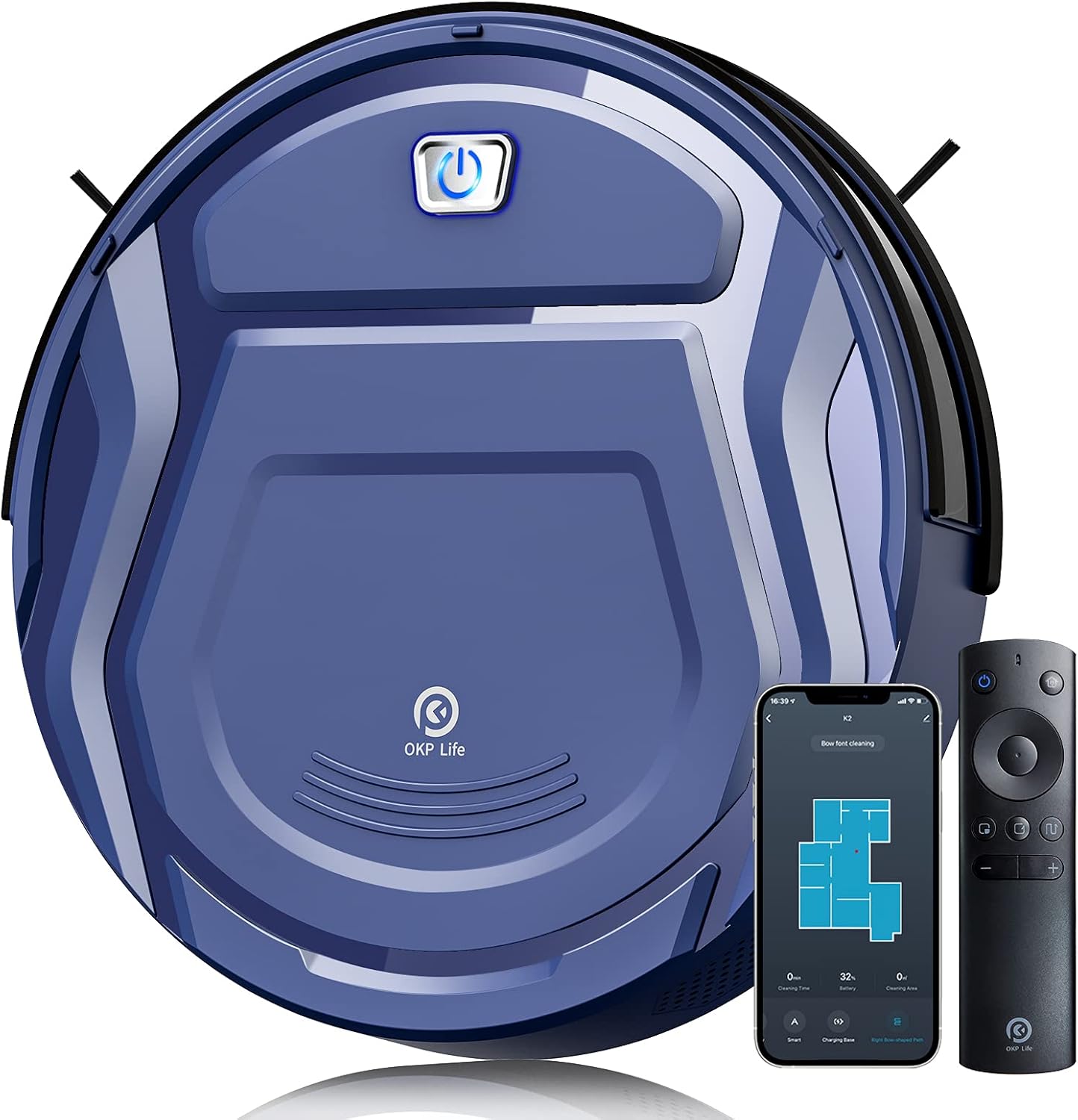 OKP Life K2 Robot Vacuum Cleaner 1800 mAh, Blue