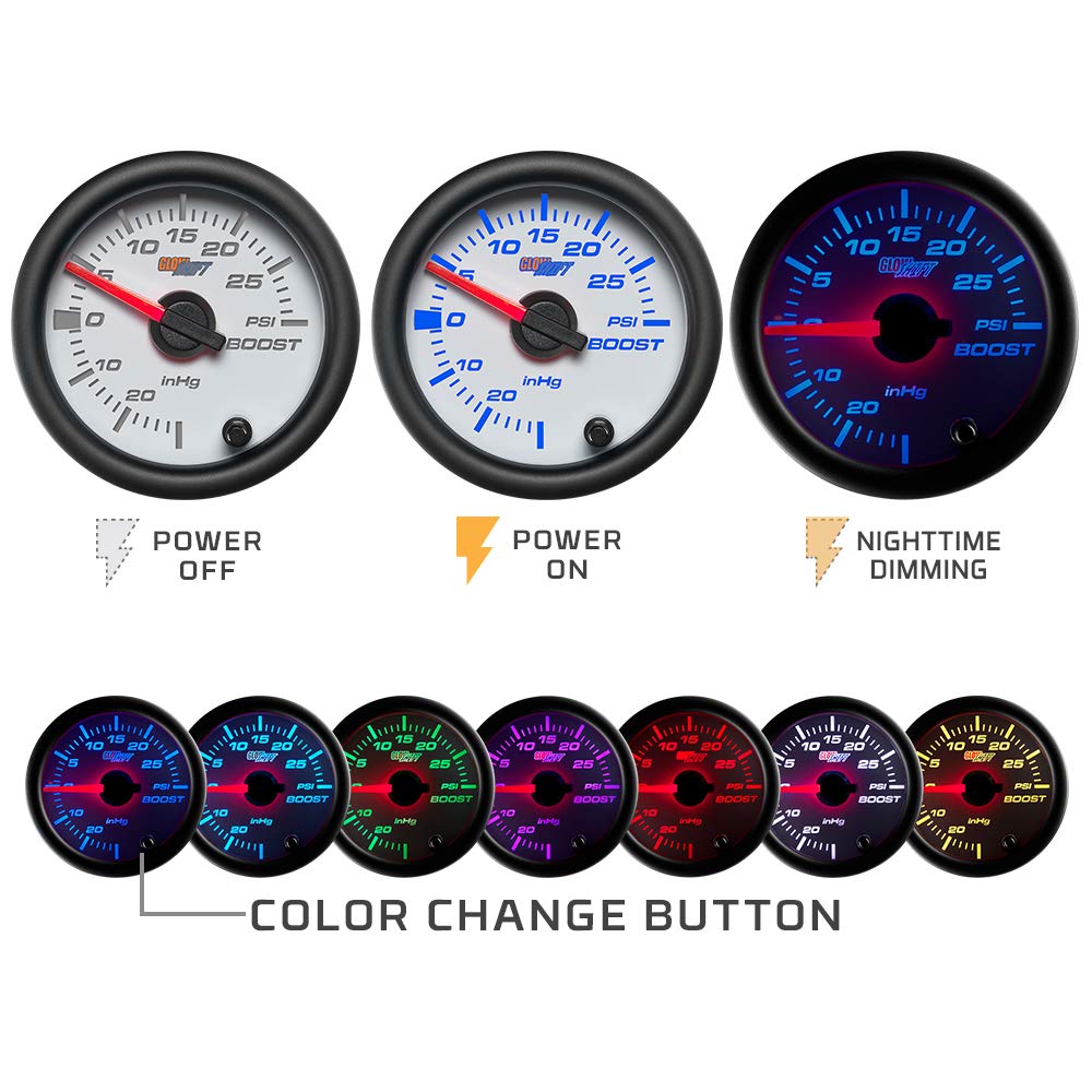 GlowShift White 7 Color 260 F Transmission Temperature Gauge Kit - Includes Electronic Sensor - White Dial - Clear Lens - for Car & Truck - 2-1/16