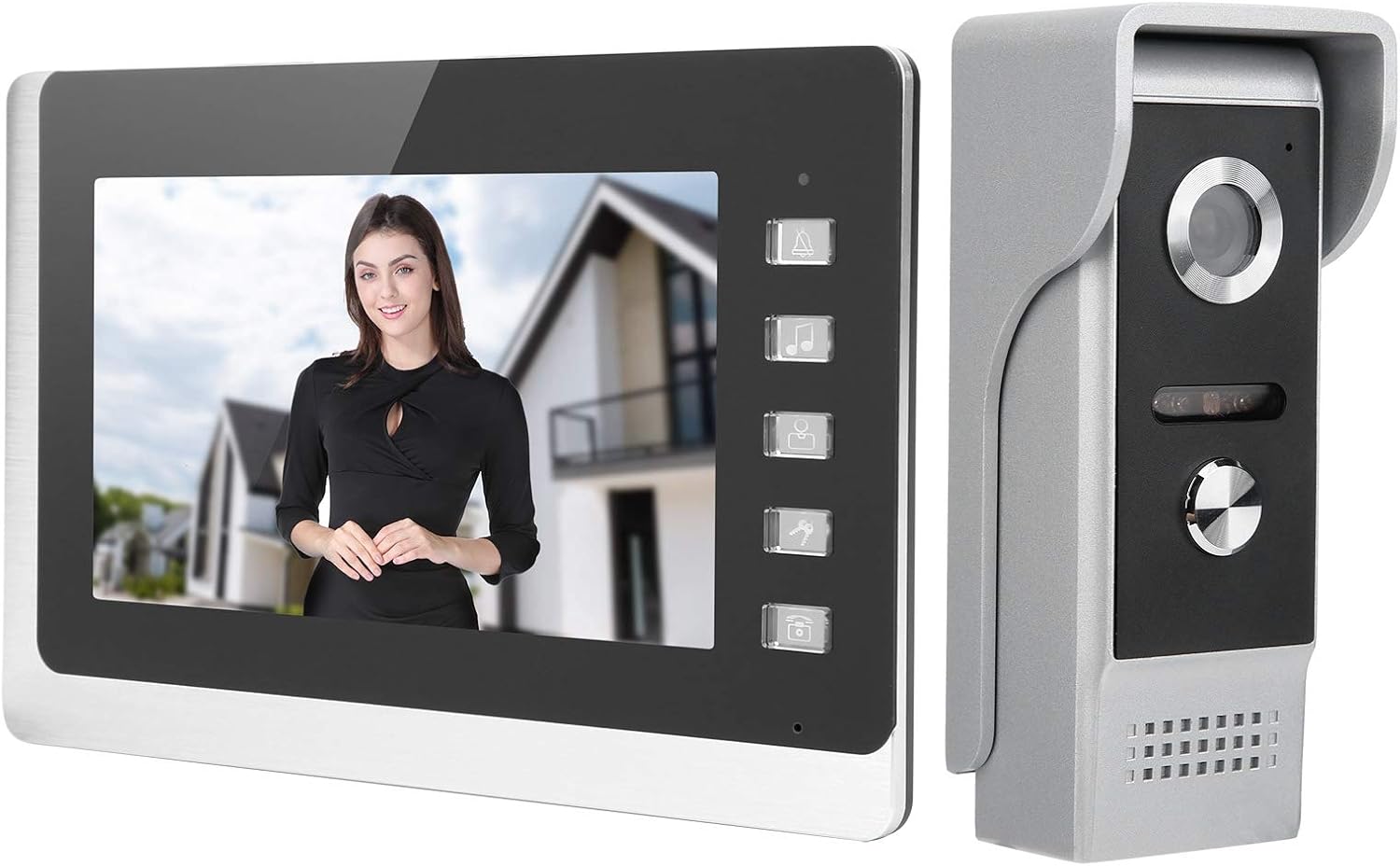 Video Door Phone Doorbell Intercom System, Wired Door Entry System with 7 Inch TFT LCD Monitor & High-definition Camera, for 1-Family House, Night Vision, 2 Ways Intercom, Rainproof Design(US)