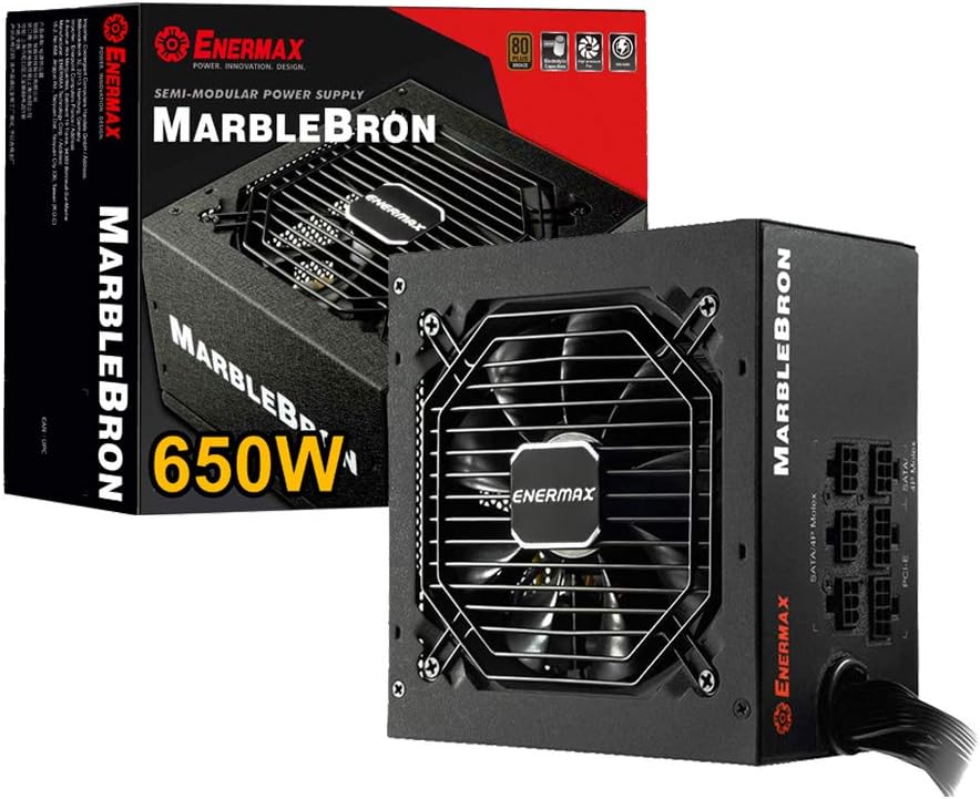 Enermax Marblebron 850W aRGB Power Supply, 80 Plus Bronze, Semi-Modular PSU, Silent Fan, Black Flat Cable, ATX Compact 140mm Size, 5 Year Warranty, EMB850EWT-RGB