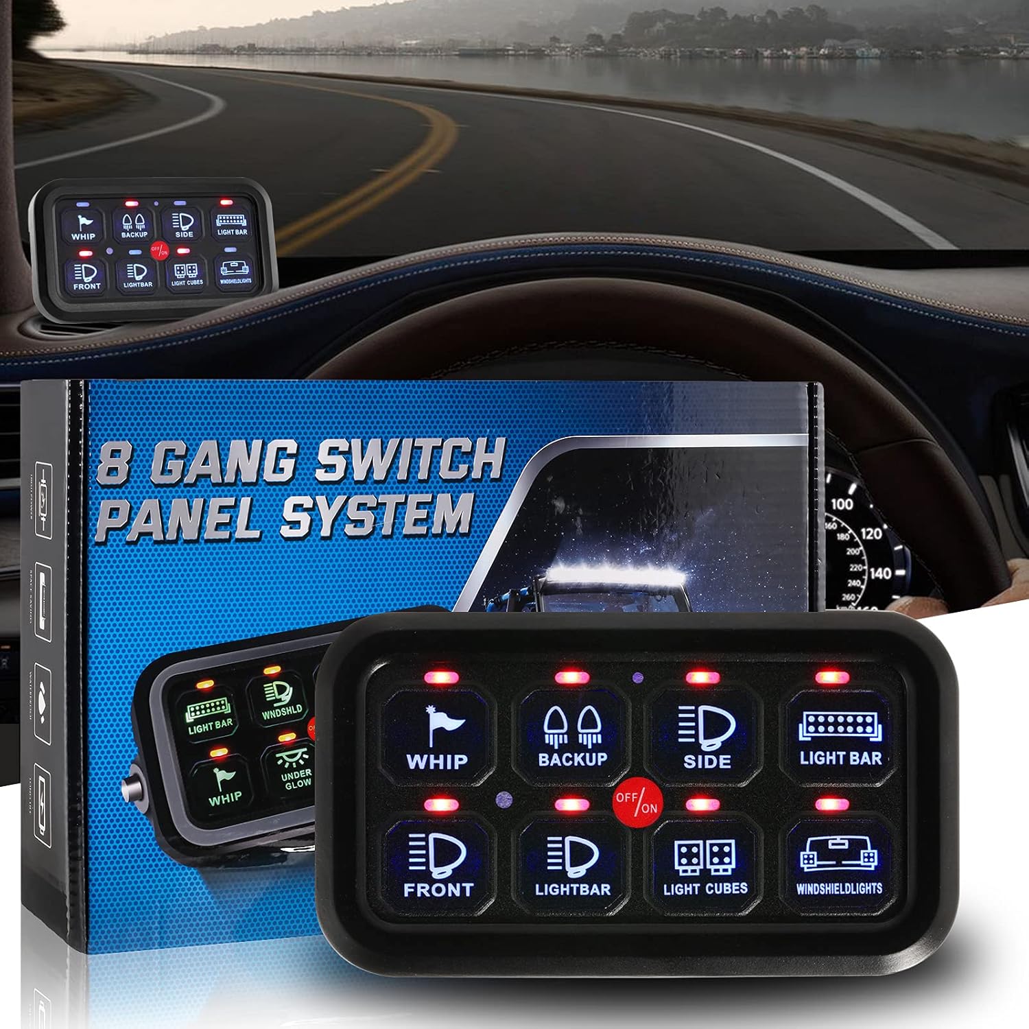 ALAVENTE Universal 8 Gang Switch Panel, Automatic Dimmable Electronic Relay System On-Off LED Car Switch Panel Button Switch Circuit Control Box Touch Screen for Truck ATV UTV Boat Caravan…