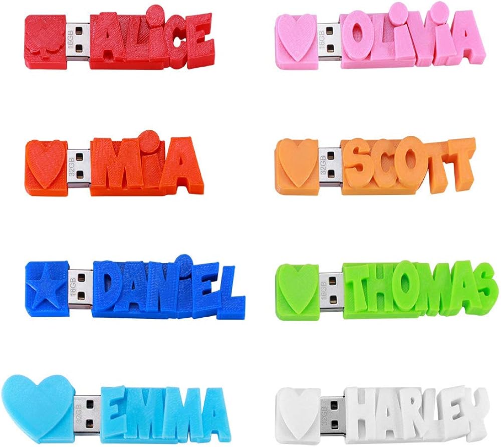 USB Flash Drive Personalized with 3D Print Name Words 16GB/32GB/64GB Customized Memory Stick Pack of 2