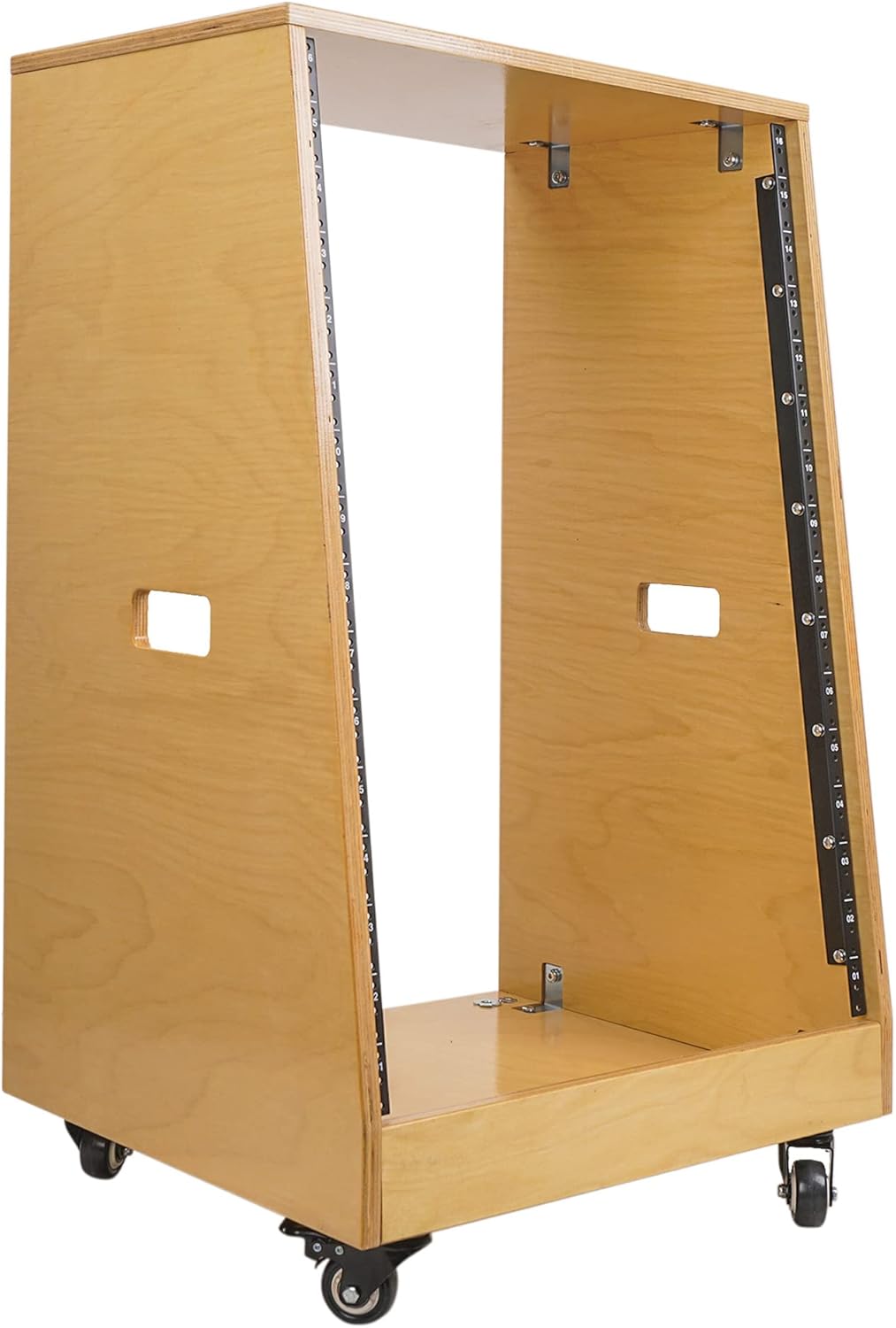 Sound Town DIY Slanted 16U Studio Rack, Plywood, Weathered Gray, Rubber Feet, Casters (SDRK-16TB)