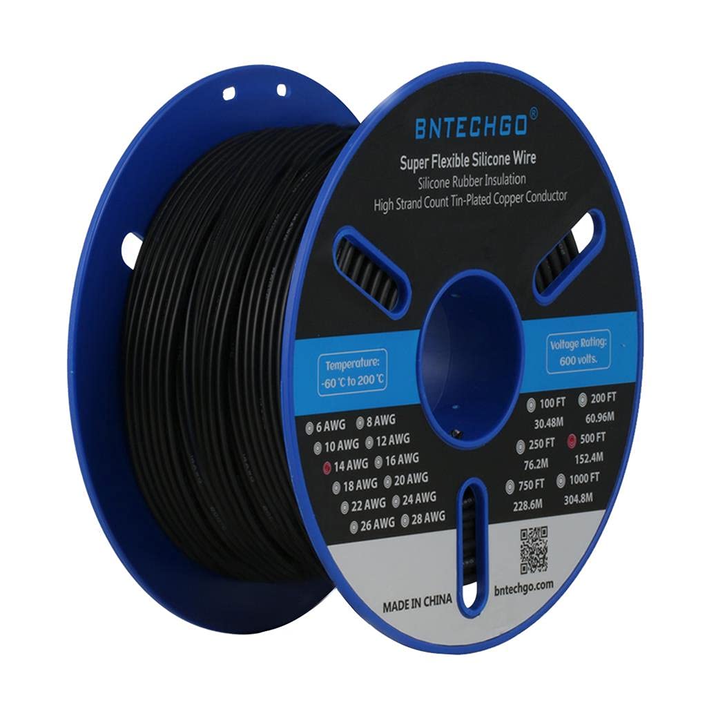 BNTECHGO 14 Gauge Silicone Wire Spool 200 ft Blue Flexible 14 AWG Stranded Tinned Copper Wire Pack of 2