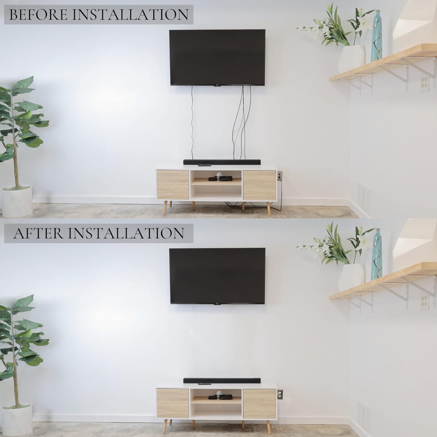 BASEPORT in-Wall Cable Management Kit, 125V Wall Mount TV Power Outlet with Brush Wall Plate, Cable Pass Through Wall Plate with Inlet, Electrical Wire and Power Cord Included Pack of 2