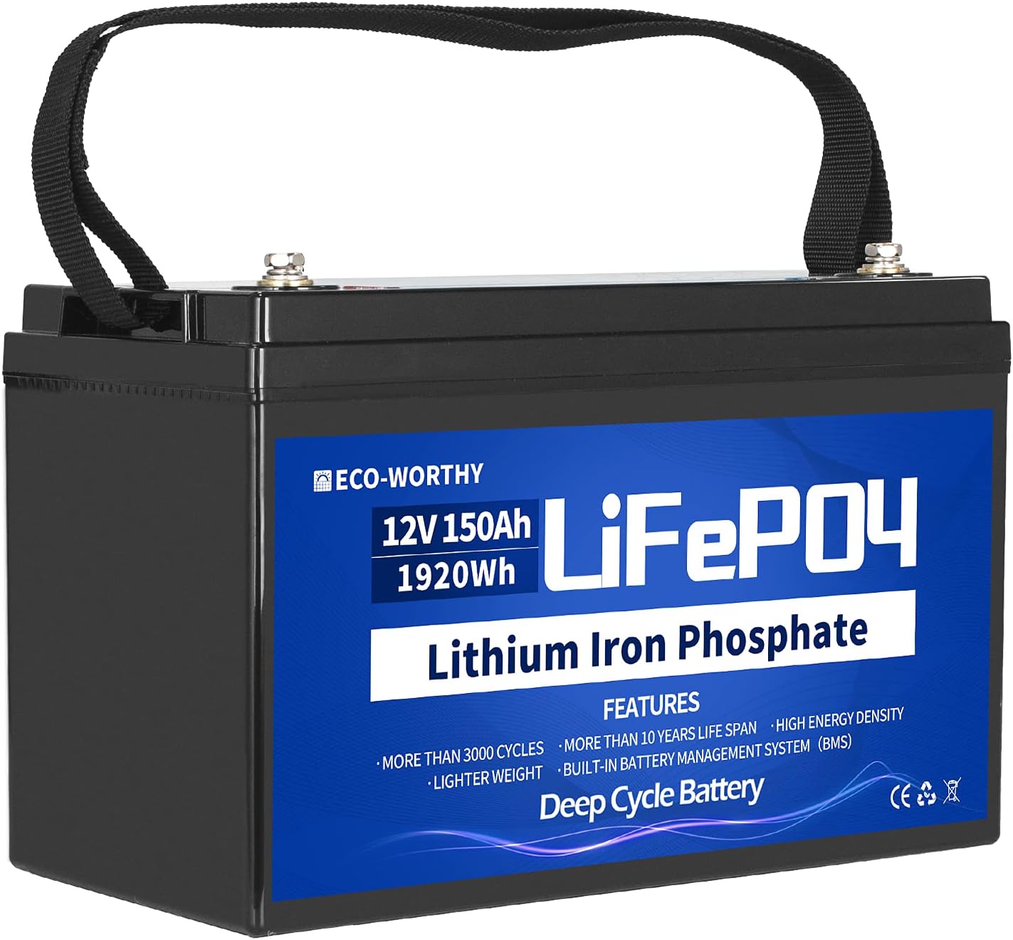 DC HOUSE 12V Lithium Battery 150Ah Rechargeable LiFePO4 Lithium Iron Phosphate Battery with 3000+ Times Deep Cycles and BMS Protection for RV, Marine, Motorhome, Solar, Household Battery