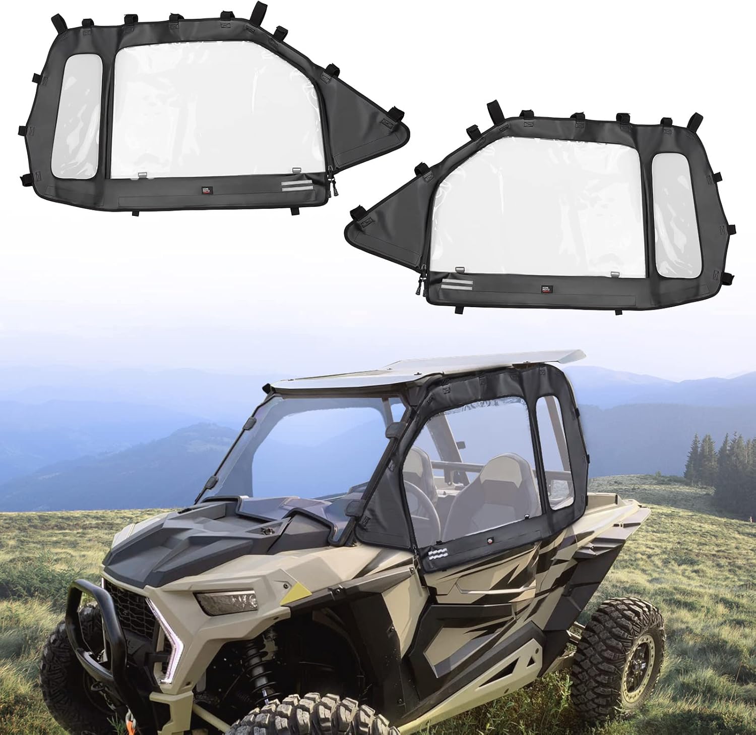 Kemimoto RZR Soft Cab Enclosures, 2 Soft Upper Doors with Zippers, RZR Upper Windows Water-resistant Clear Tinted Standard Rear Windshield, Compatible with 2014+ Polaris RZR XP 1000