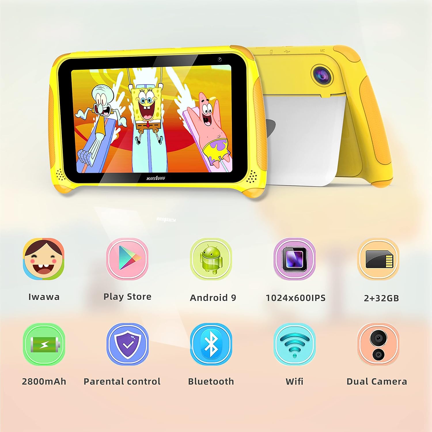 Kinstone 7 inch Kids Tablet Android 11 Tablet PC Quad Core 2GB RAM 32 ROM Dual Camera Parental Control Google Certified WiFi Bluetooth 4.2 (Yellow) Pack of 2