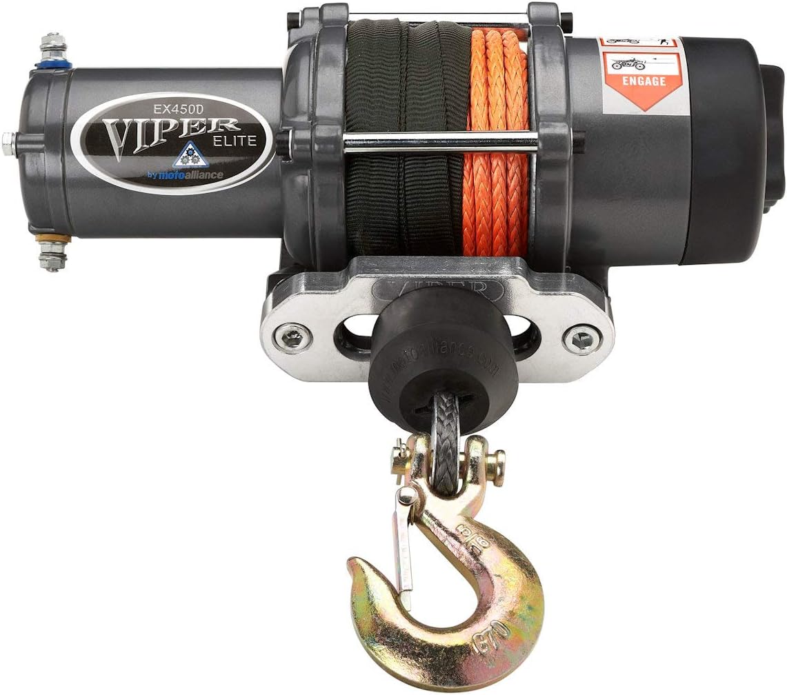 MotoAlliance VIPER Elite 4500lb UTV Winch Black Rope 2014-20 Polaris RZR 1000 XP
