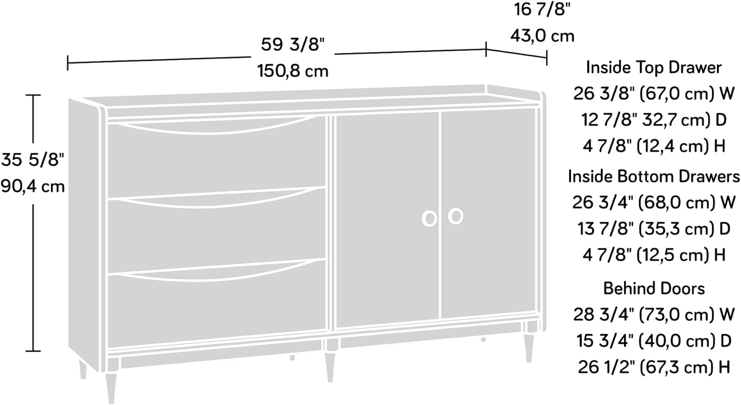 Sauder Linden Market TV & Media Credenza with Drawers, for TVs up to 65
