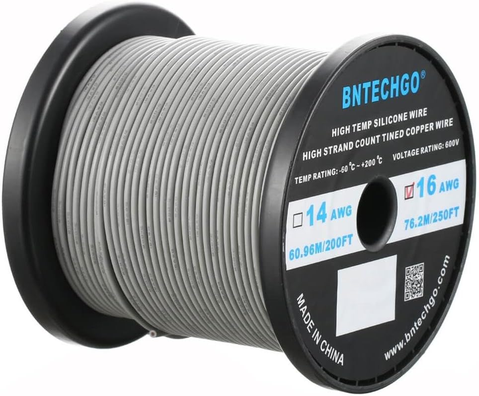 BNTECHGO 16 Gauge Silicone wire spool 500 ft Black Flexible 16 AWG Stranded Tinned Copper Wire