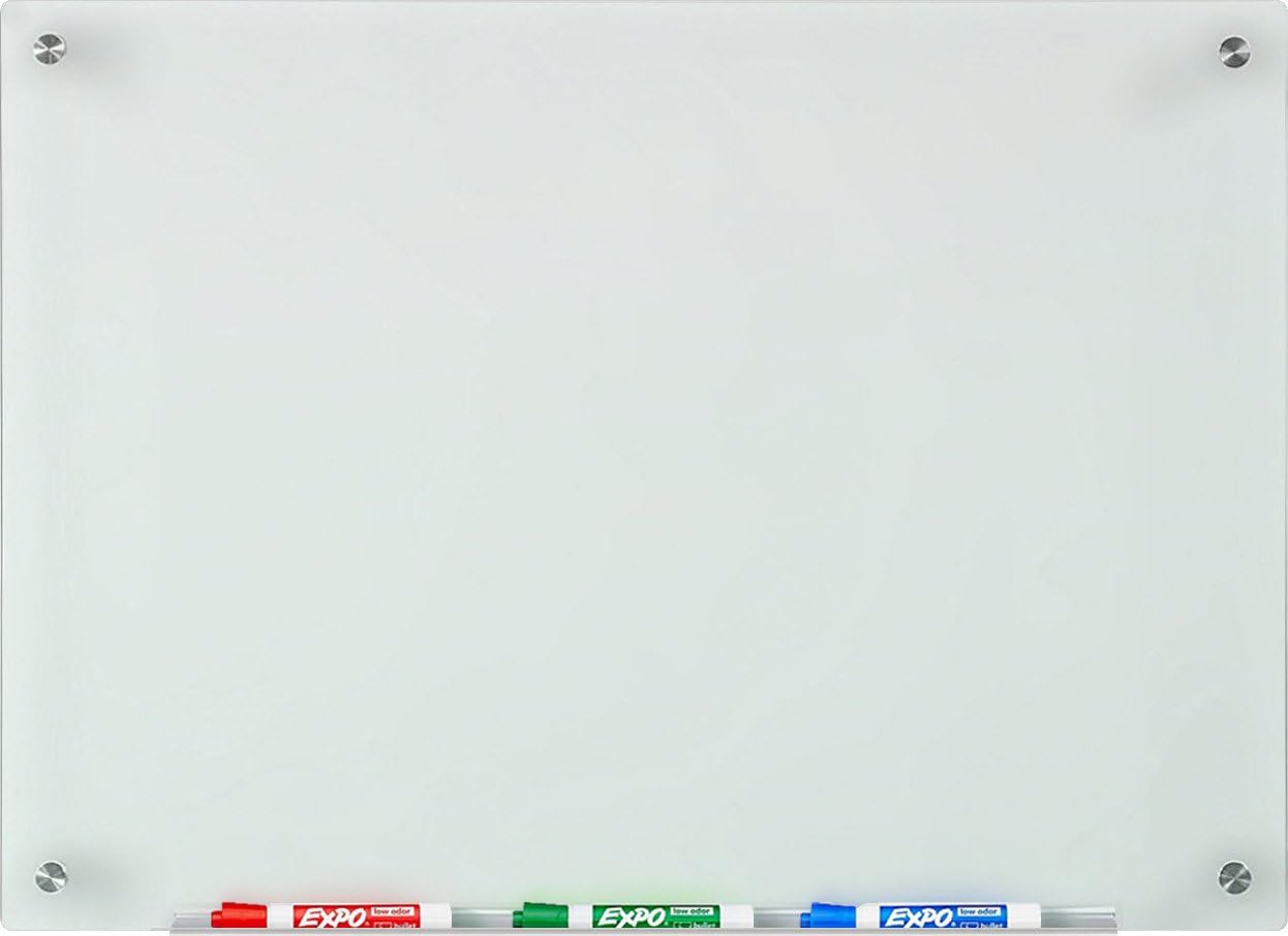 Audio-Visual Direct White Glass Dry-Erase Board Set - 5' x 3.4' - Includes Hardware & Marker Tray (Non-Magnetic)