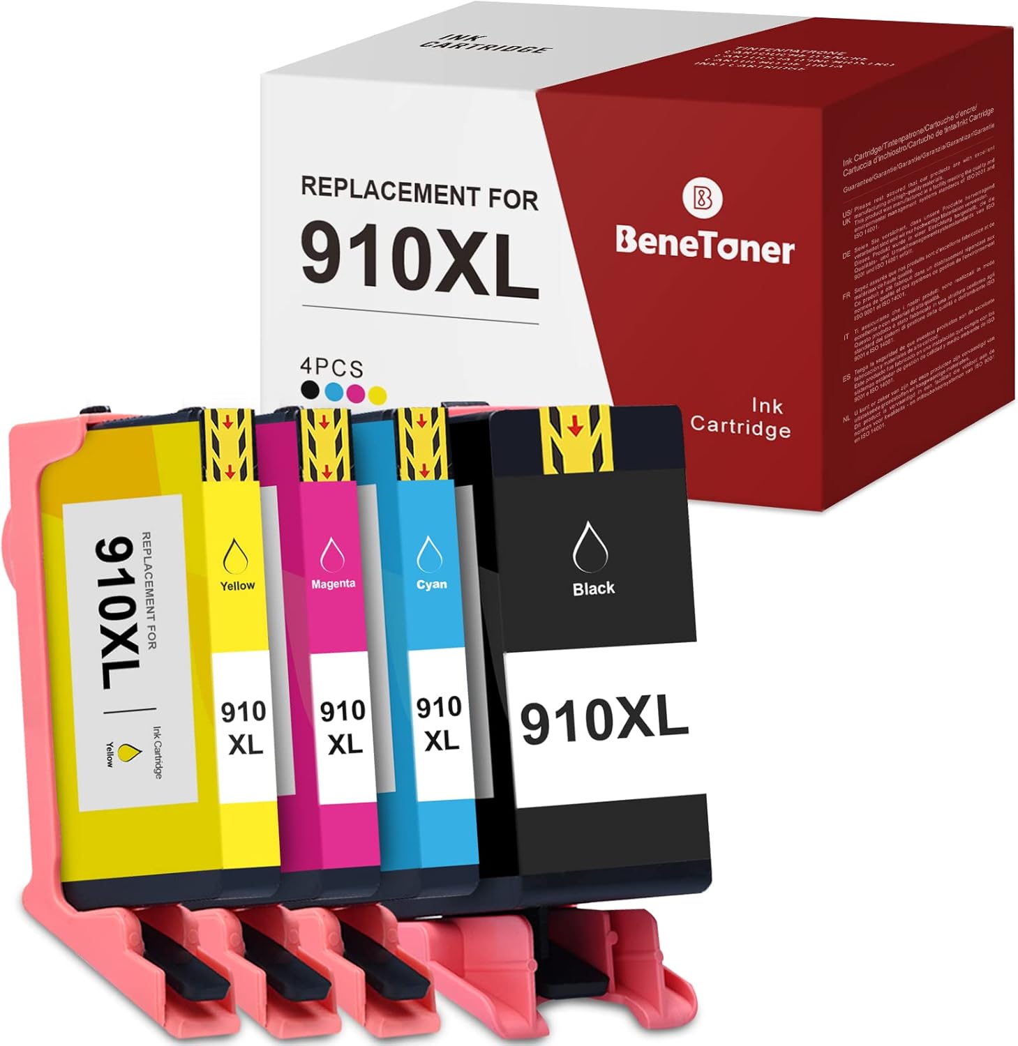 BENETONER Remanufactured Ink Cartridge Replacement for HP 910XL 910 XL Work with Officejet Pro 8022 8025 8035 8020 8028 8010 8215 8024 8018 8031 8033 8034 (Black, Cyan, Magenta, Yellow, 4-Pack) Pack of 2