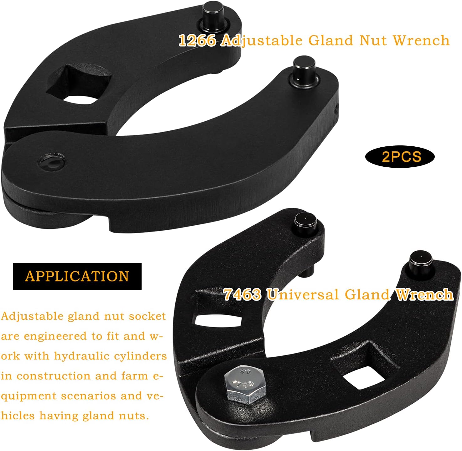 1266 &7463 Adjustable Gland Nut Wrench Small and Large Universal Adjustable Gland Nut Wrench for Hydraulic Cylinder (Set of 2) Pack of 2