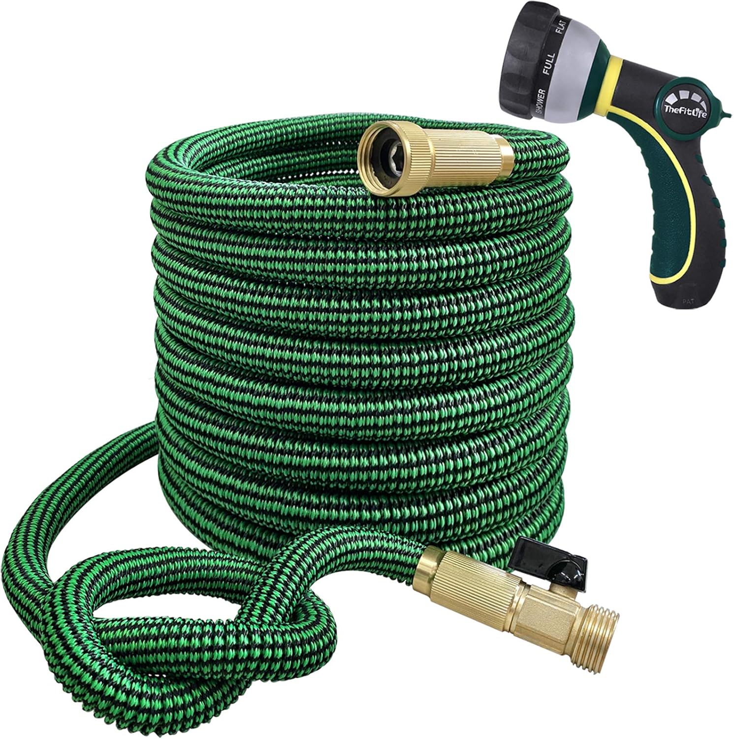 TheFitLife Flexible and Expandable Garden Hose - 13-Layer Latex Water Hose with Retractable Fabric, Solid Brass Fittings and Nozzle, Kink Free, Lightweight, Collapsible Expending Hose (75 FT) Pack of 2