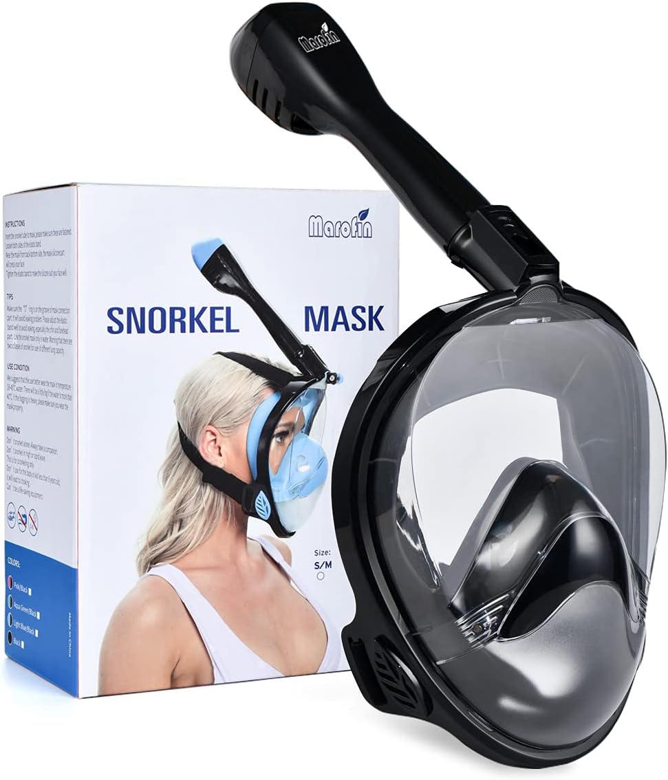 marofin Full Face Snorkel Mask Adult,Snorkeling Gear for Adults and Kids with Camera Mount, Panoramic View of View to Leak and Fog Proof Pack of 2