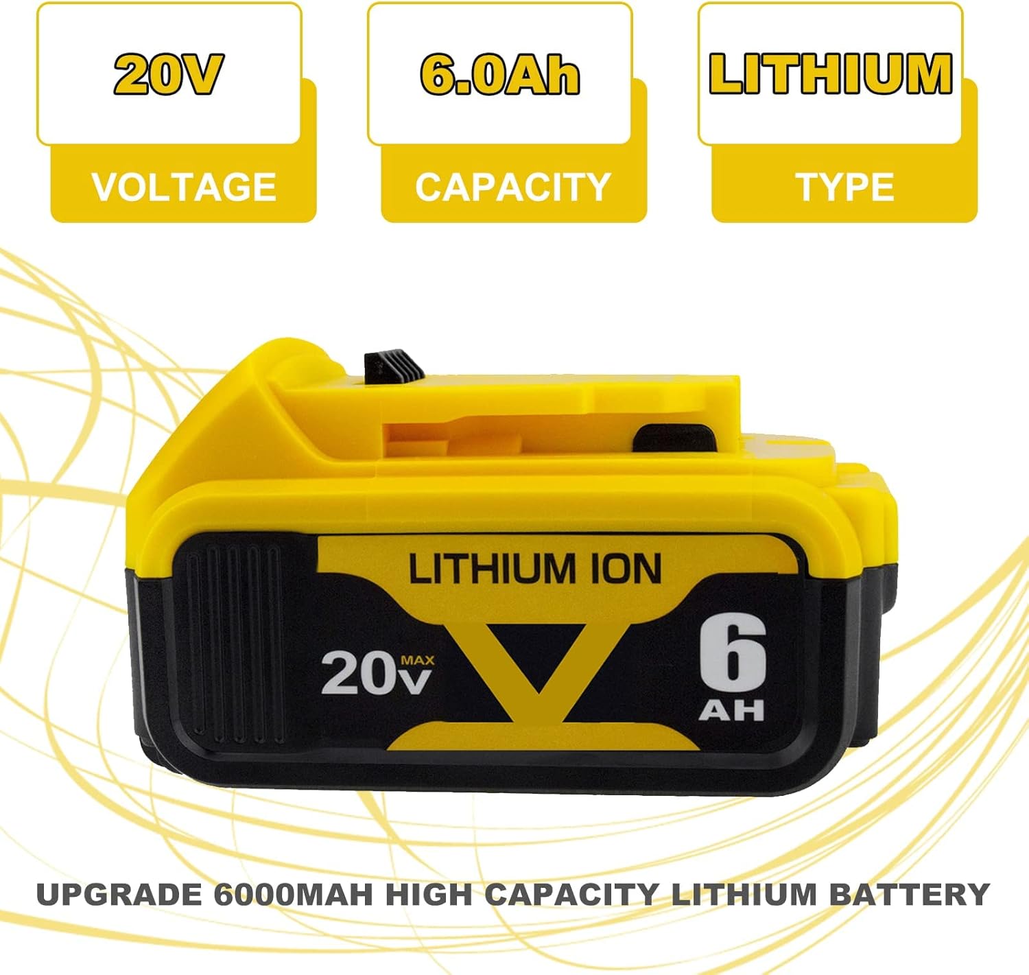 2 Pack 20V 6.0Ah DCB205 Replacement Battery Compatible with Dewalt 20V Lithium Battery for DCB205 DCB206-2 DCB205-2 DCB204 DCB203 DCB201 DCD/DCF/DCG/DCS Series Pack of 2