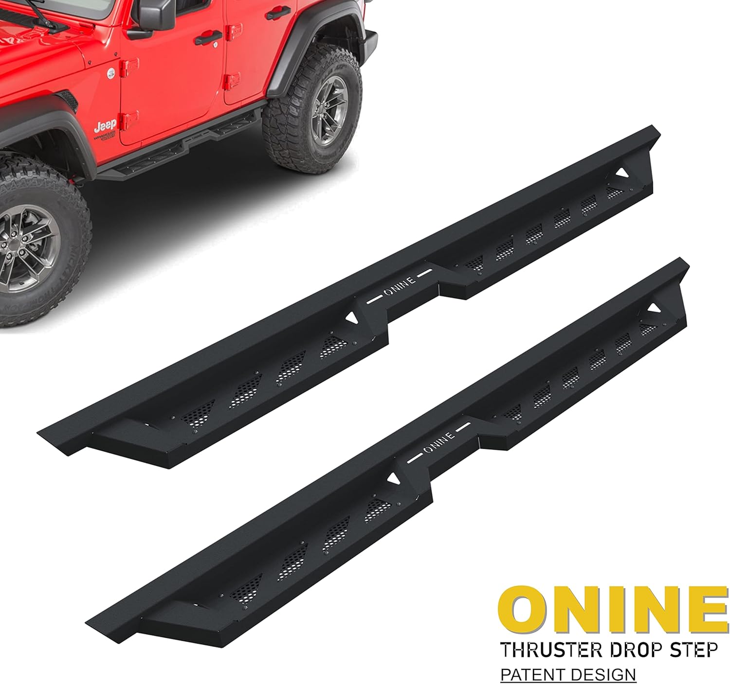 ONINE Drop Side Steps Compatible with 2007-2018 Jeep Wrangler JK 4 Door Running Boards Nerf Bars, Textured Black Heavy Duty Steel