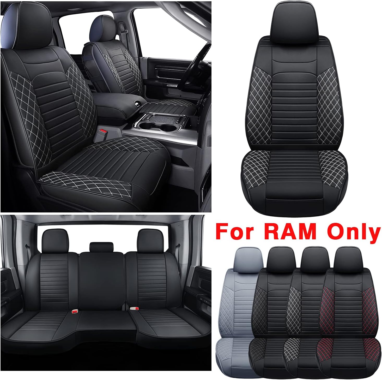 LUCKYMAN CLUB X01-BHX Ram 1500 2500 3500 Front Seat Covers, Fit 2011-2022 Regular Crew Quad Cab, with Waterproof Faux Leather (01-Front, Black)