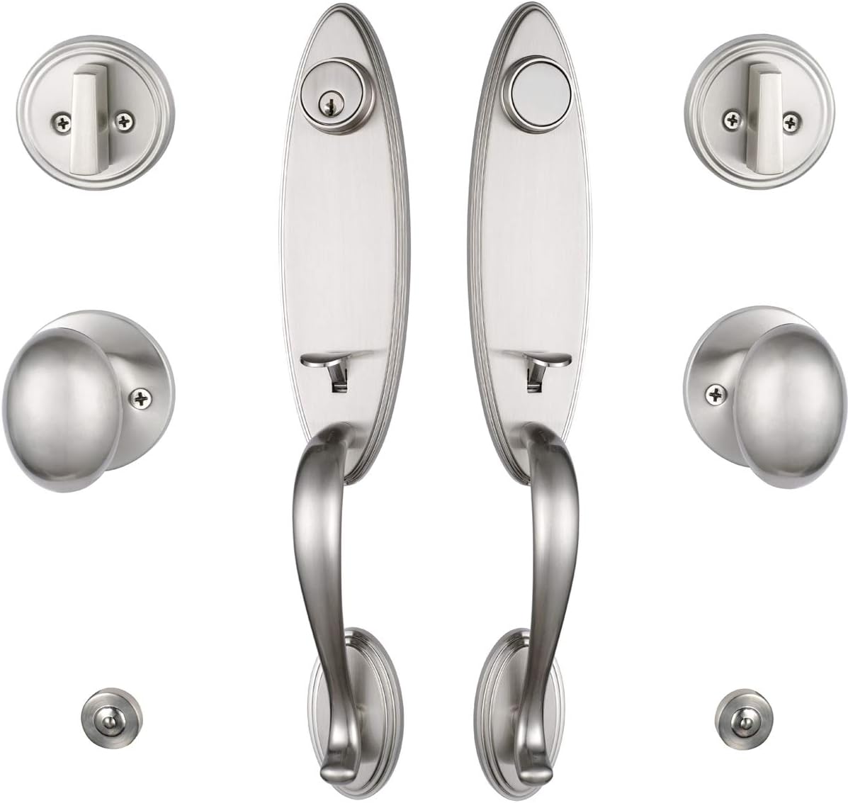 Double Door Handle Set Lock for Exterior Front Door (Keyed Entry Handle and Dummy Handleset Set),MDHST200610B-SET-BR