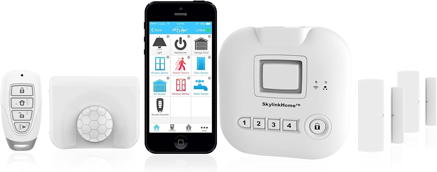 SKYLINK SK-330 Wireless Home Alarm Kit (9-Piece) No Monthly Fees with Hub, Door Window Sensors, Motion Sensor, Keypad and Keyfob, Compatible with Alexa, Google Assistant and IFTTT