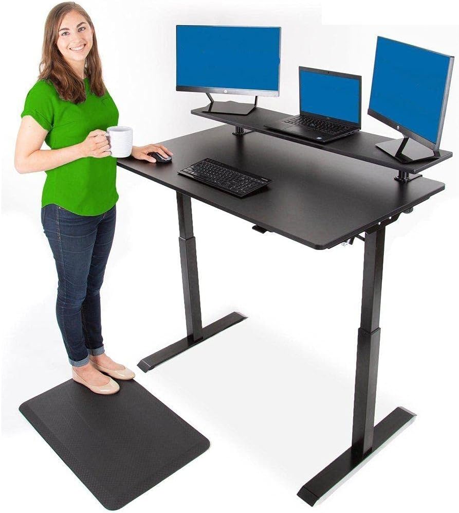 Stand Steady Tranzendesk Power 48 Inch Standing Desk Electric, Height Adjustable, Sit to Stand Up Workstation Quietly Go from Sitting to Standing w/Easy Tap Lever (27.5 x 47.5 / Black)