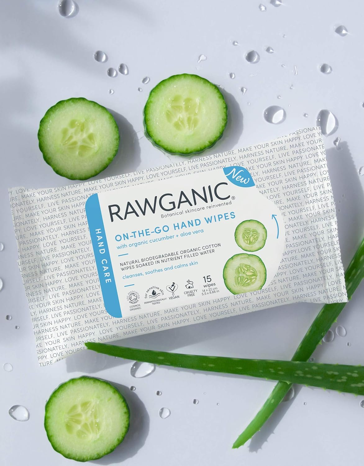 RAWGANIC Biodegradable On-the-Go Hand Wipes | Moist Alcohol-free Fragrance-free Organic Cotton Wet Wipes | with Aloe Vera & Cucumber (Box of 20 packs) Pack of 2