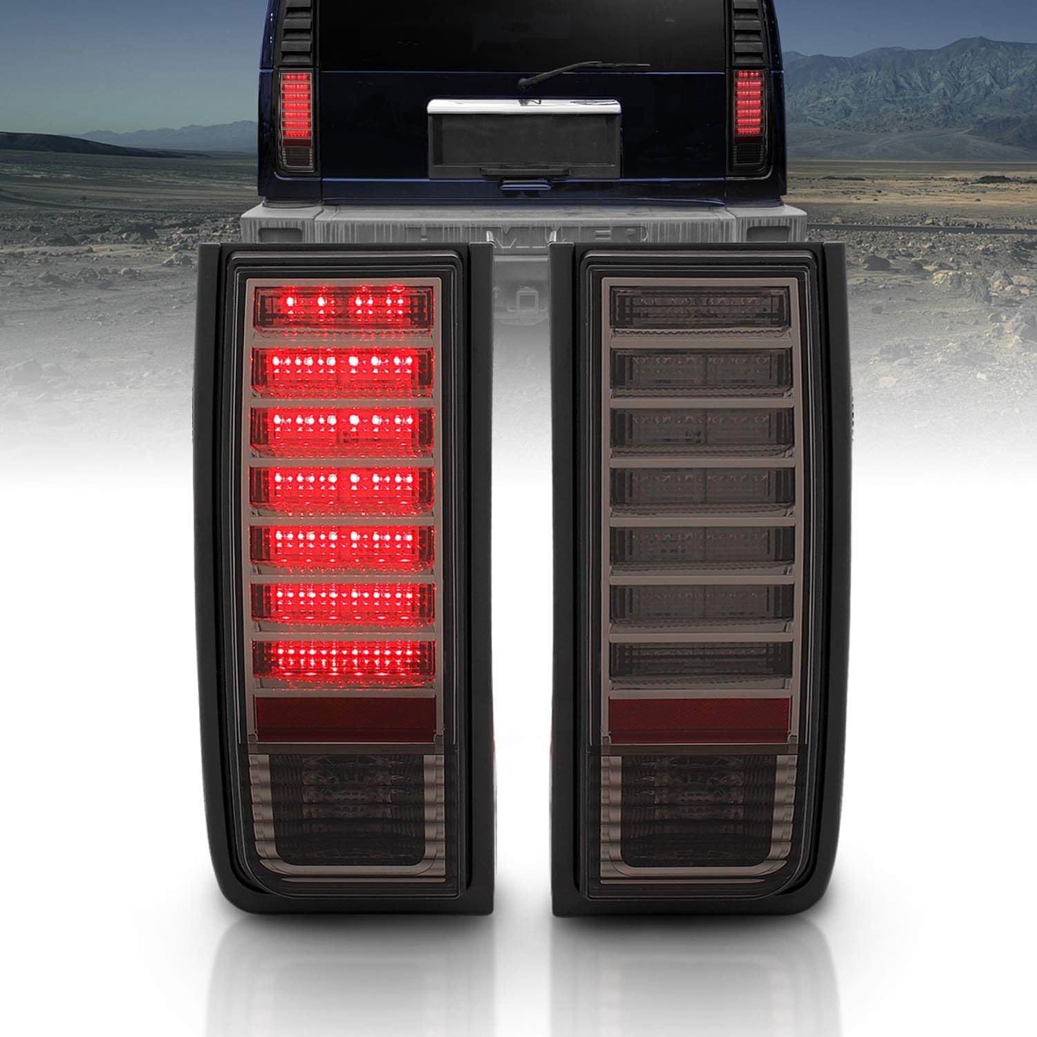 AmeriLite Smoke Replacement LED Tail Lights for Hummer H2 - Passenger and Driver Side