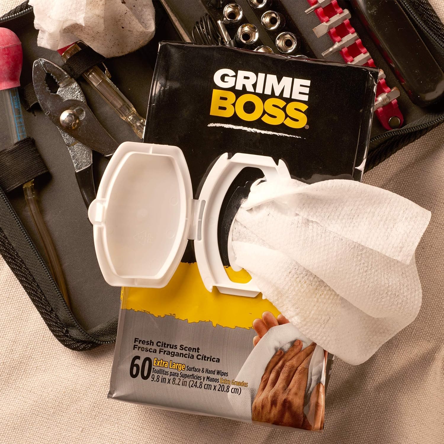 Grime Boss Heavy Duty Hand Cleaning Wipes, 60ct Pack of 8 Pack of 2