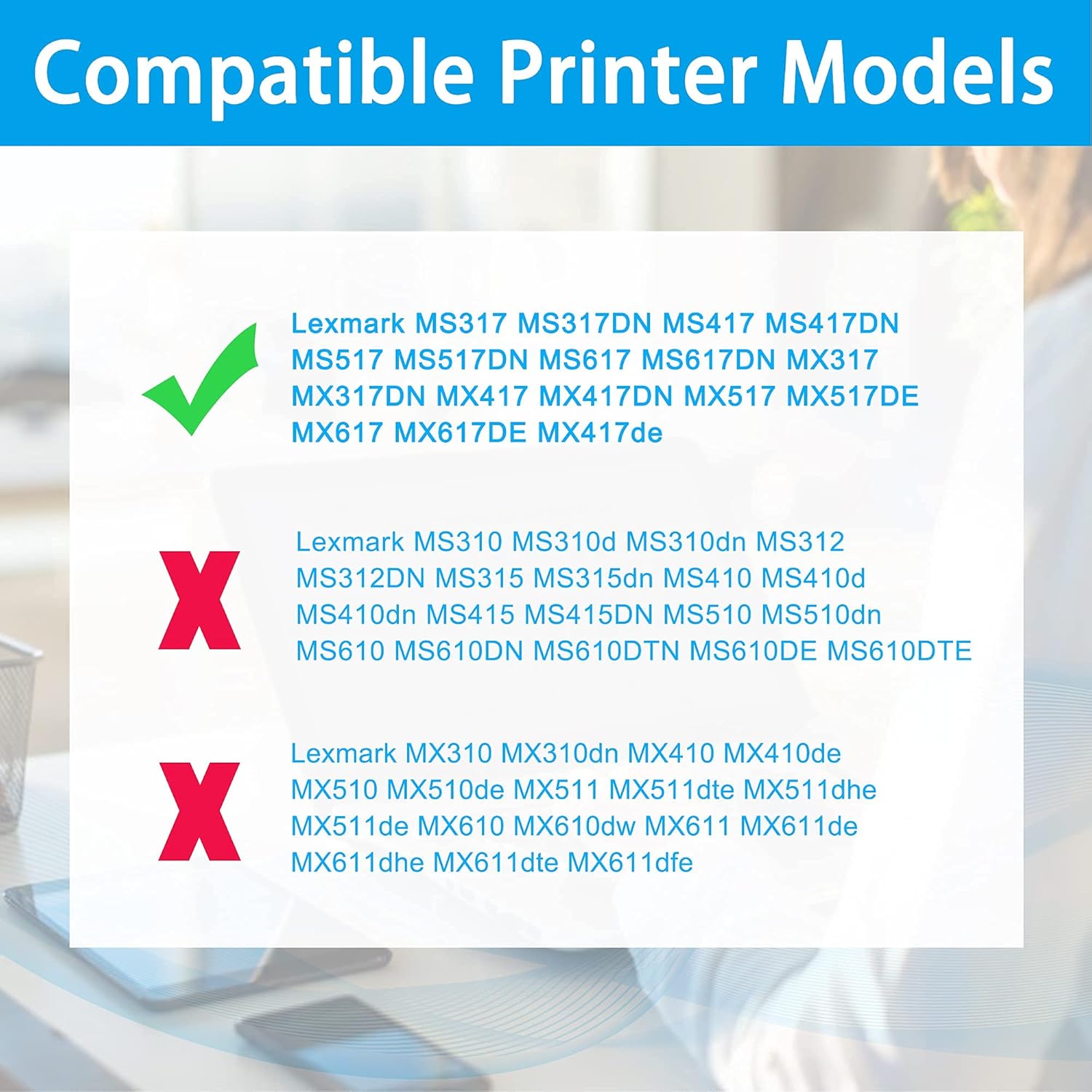 LCL Compatible Toner Cartridge Replacement for Lexmark 51B1000 51B00A0 MS317 MS317DN MS417 MS417DN MS517 MS517DN MS617 MS617DN MX317 MX317DN MX417 MX417DN MX517 MX517DE Updated Chip (2-Pack Black) Pack of 2