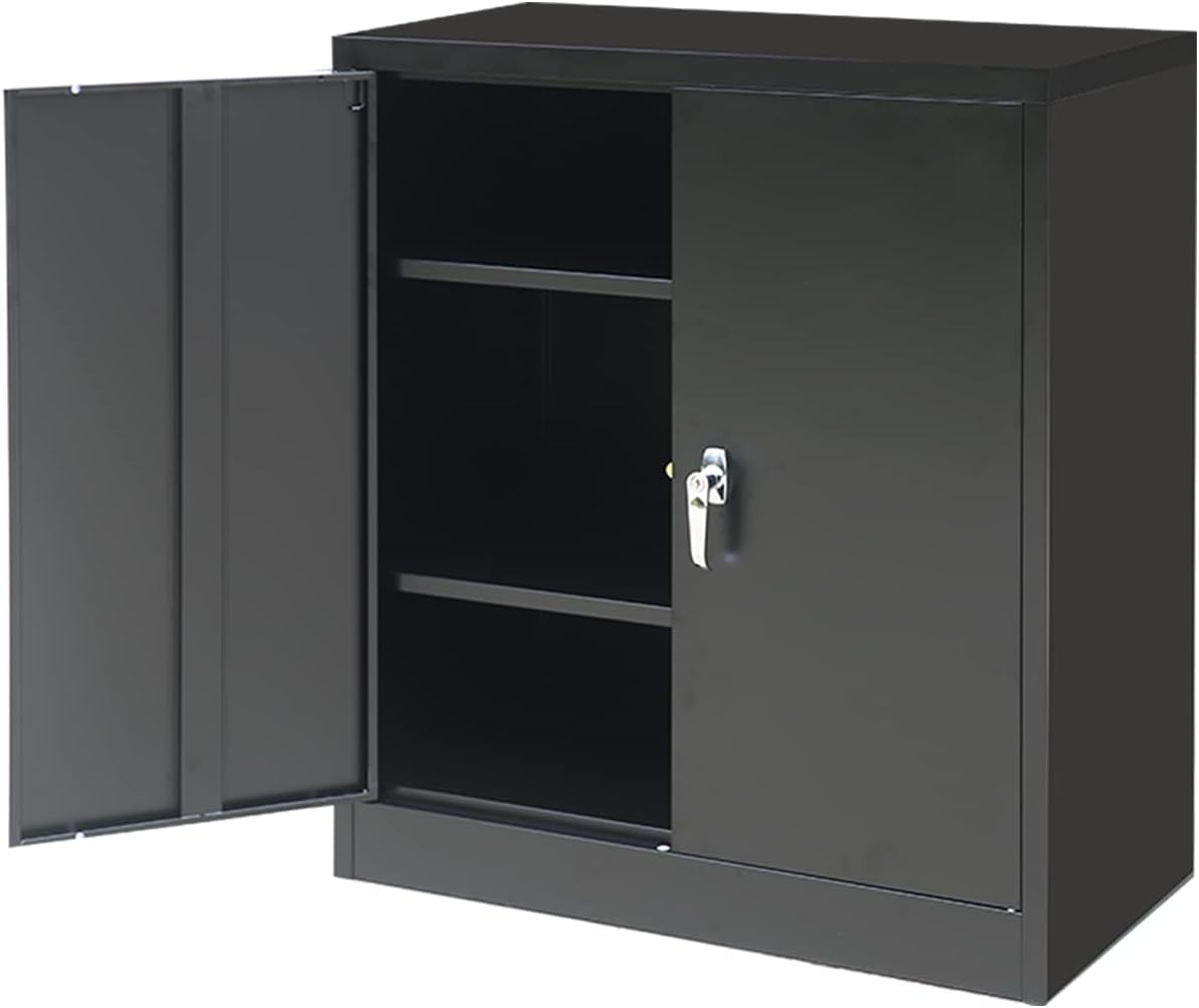 Metal Storage Cabinet with 2 Doors and 4 Shelves, Lockable Steel Storage Cabinet for Office, Garage, Warehouse, 70.86