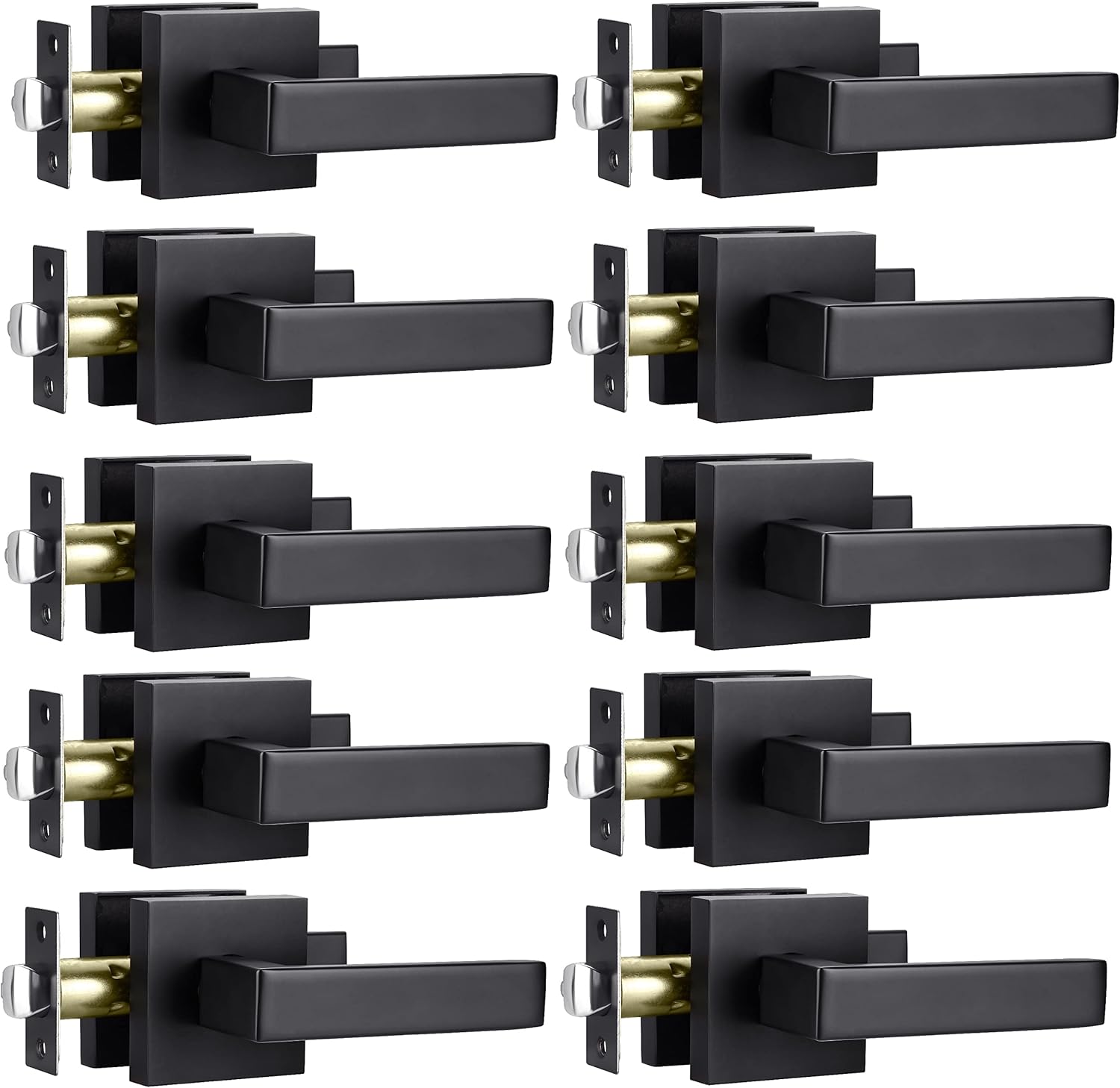 4 Pack Heavy Duty Privacy Bathroom Lever Lock Set for Interior Door, Bedroom Door Handle, Matte Black Door Handle, Left or Right Handing