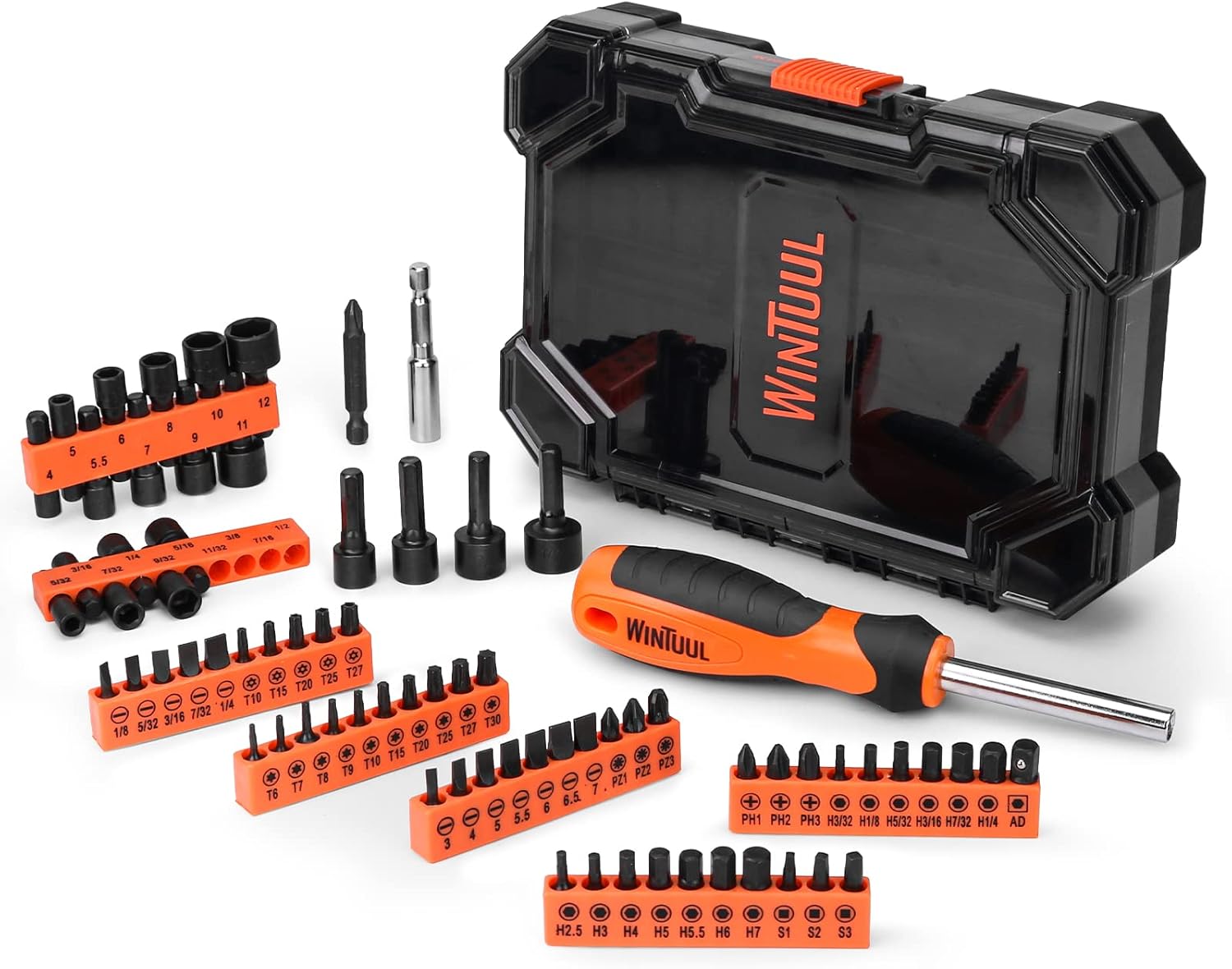 WINTUUL 73PC Nut Driver Set With Screwdriver Bits for Impact Drill, 1/4
