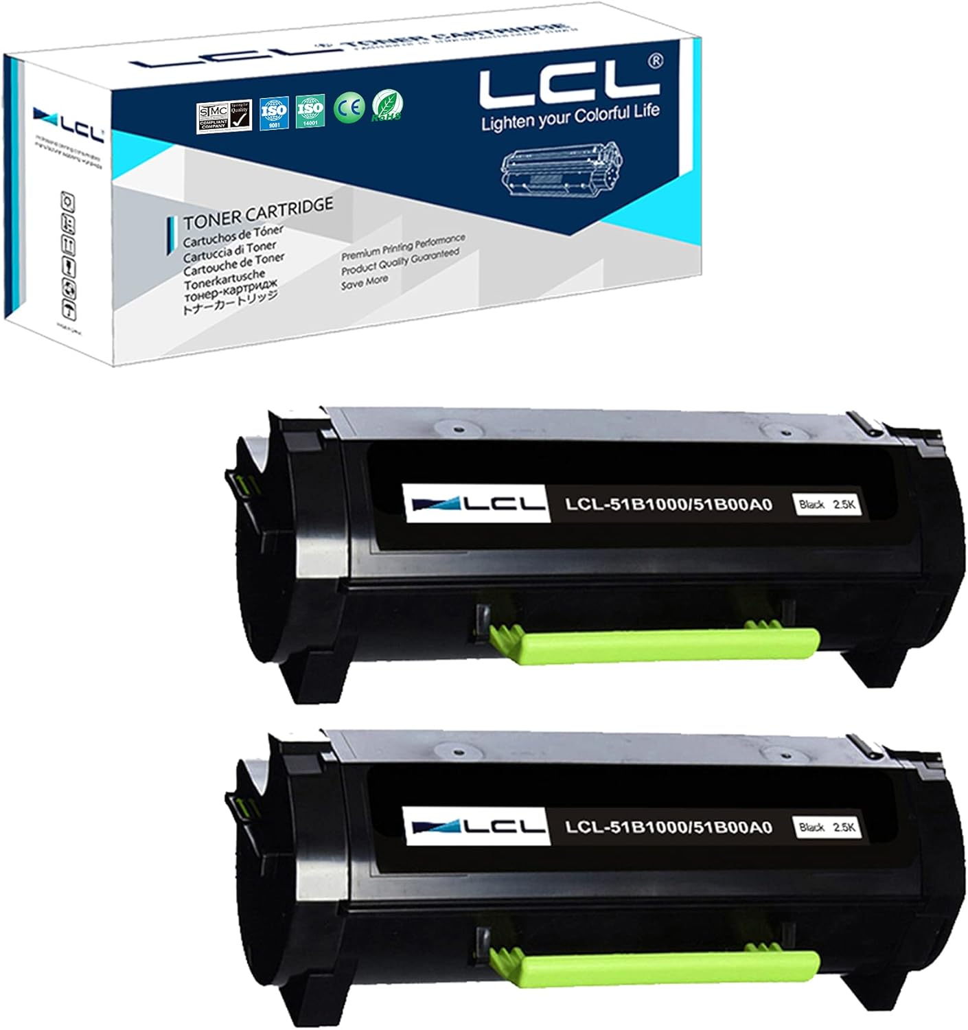 LCL Compatible Toner Cartridge Replacement for Lexmark 51B1000 51B00A0 MS317 MS317DN MS417 MS417DN MS517 MS517DN MS617 MS617DN MX317 MX317DN MX417 MX417DN MX517 MX517DE Updated Chip (2-Pack Black) Pack of 2