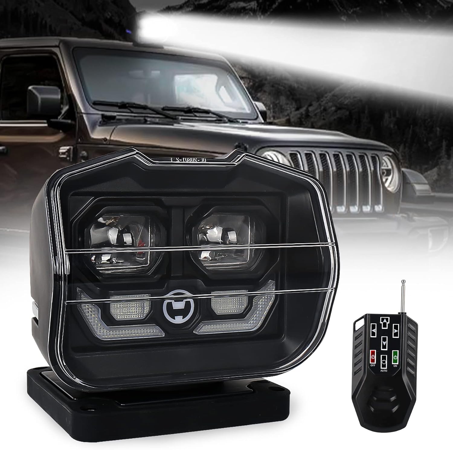 Remote Control LED Spotlight, SEUYA 60W LED Searchlight with Magnetic Base& Permanent Mount 360 degrees Wireless Control Rotating Marine Search Light for Boat Trucks Offroad SUV Garden 10-30V