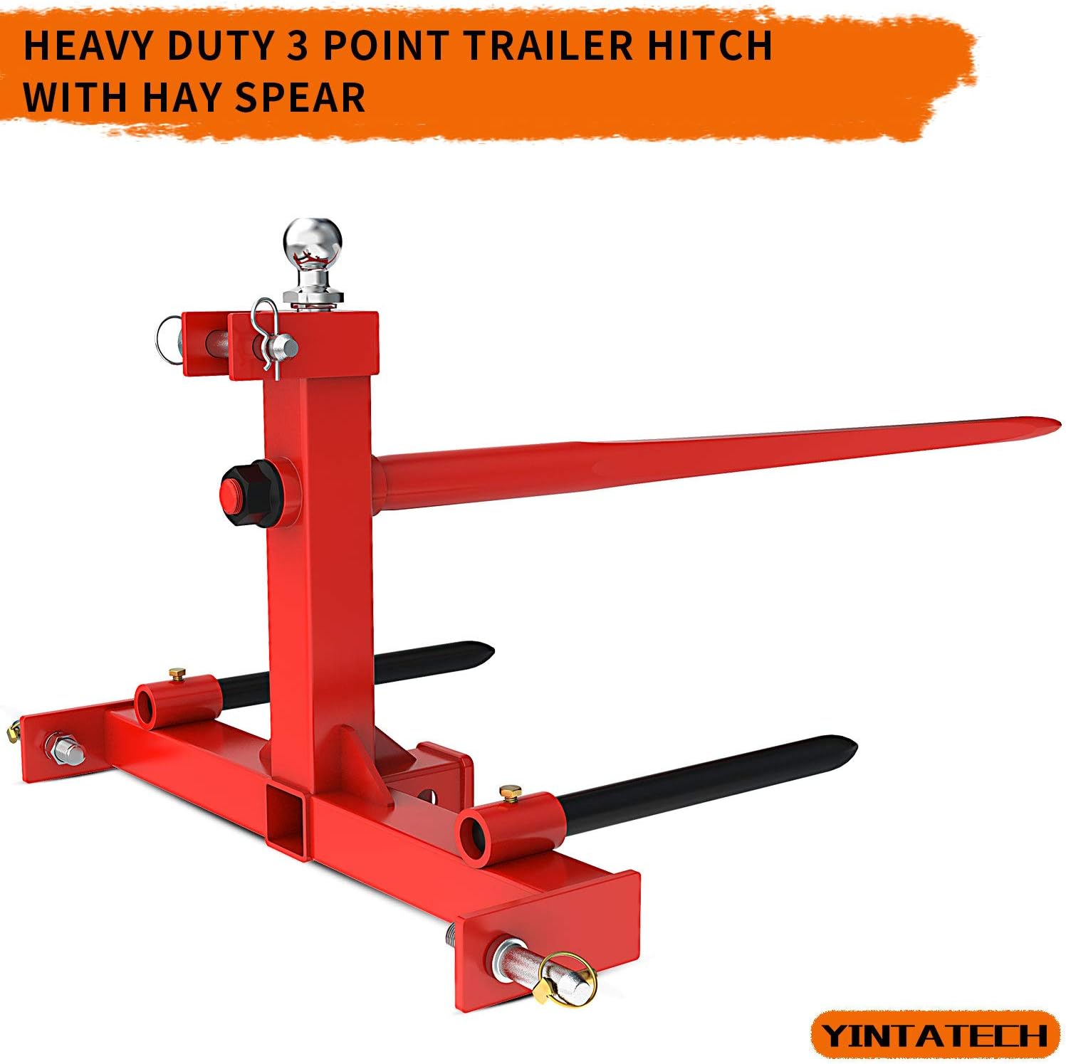 YINTATECH 49” Hay Spear 3000lbs Capacity and 2 Stabilizers Spear with 3 Point Trailer Hitch 2