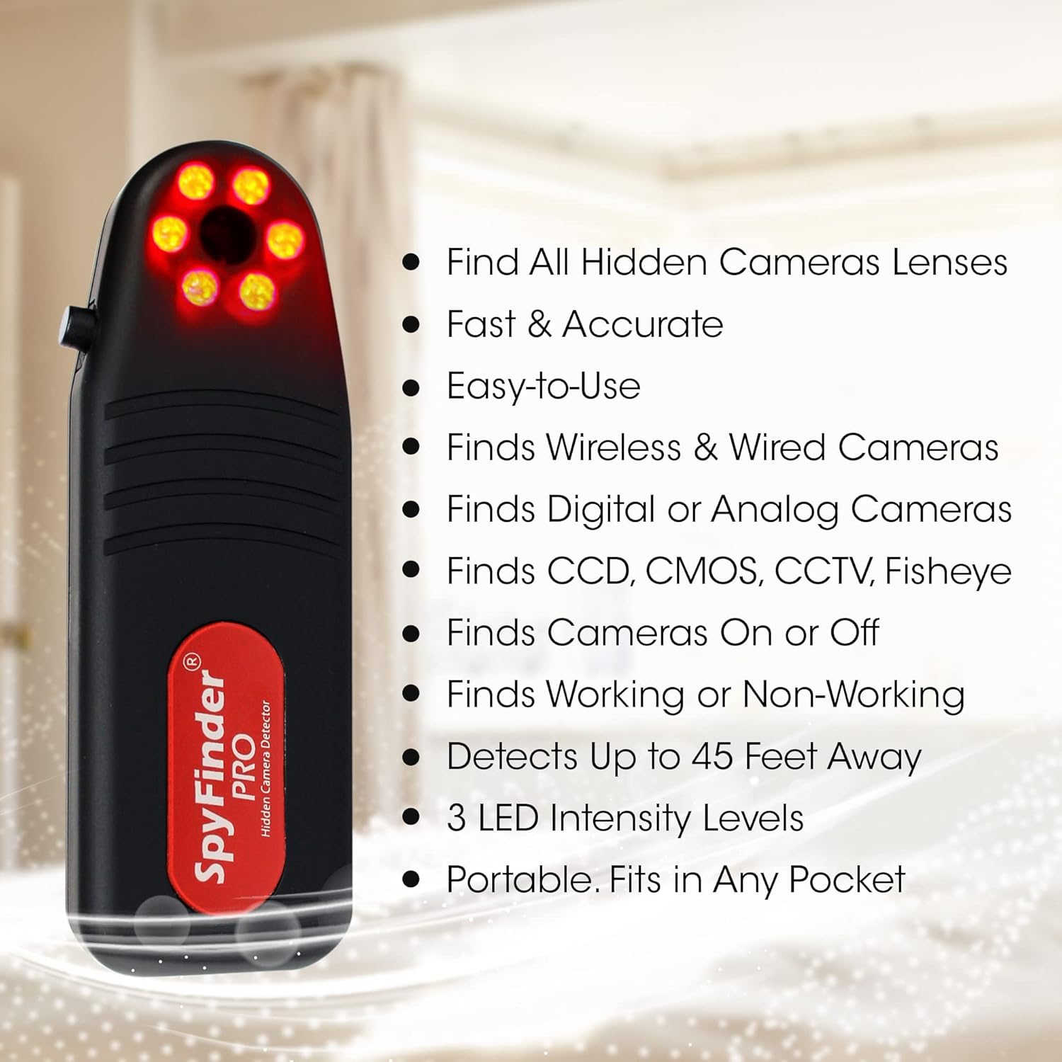 SPYFINDER PRO Hidden Spy Camera Detector - Hidden Camera Tracking Scanner & Hidden Devices Detector - Anti Spy Detector Portable - Personal Video Cam Tracker - Detect Covert Video Camera