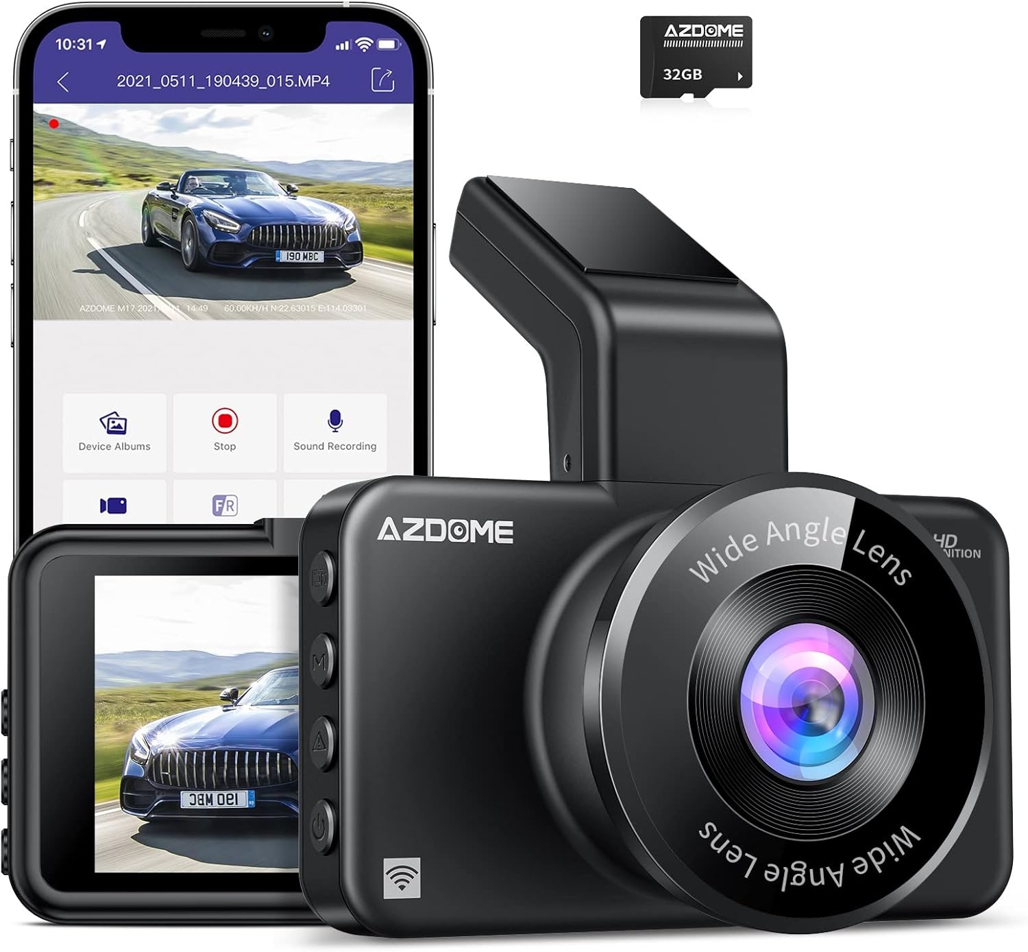 AZDOME M17 WiFi Dash Cam with APP 1080P FHD DVR Car Driving Recorder 3 Inch IPS Screen Dashboard Camera 150° Wide Angle, G-Sensor, Parking Monitor, Loop Recording, Super Night Vision, with 32GB Card Pack of 2