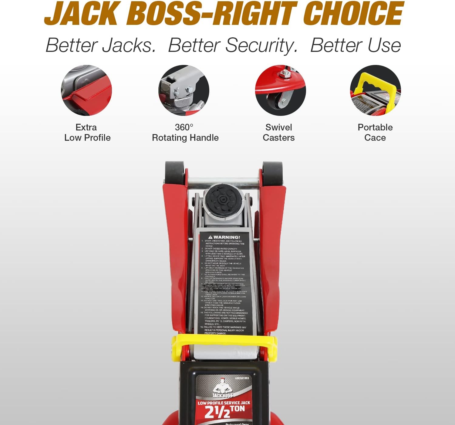 JackBoss Torin Hydraulic Low Profile Floor Jack 2.5 Ton (5,000 lb) Capacity Trolley Jack with Quick Lift Pump and Portable Storage Case, Red, T825010