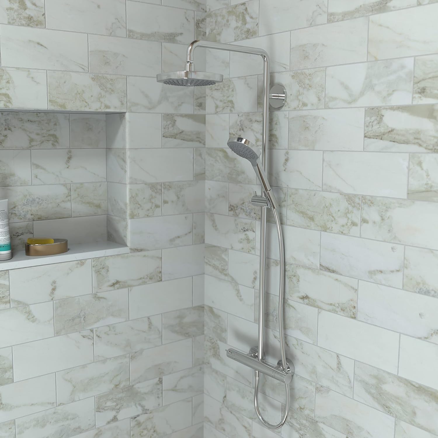 hansgrohe Croma Select E Sliding Height Adjust Easy Angle Adjust, QuickClean Showerpipe Shower Set in Chrome, 27257001