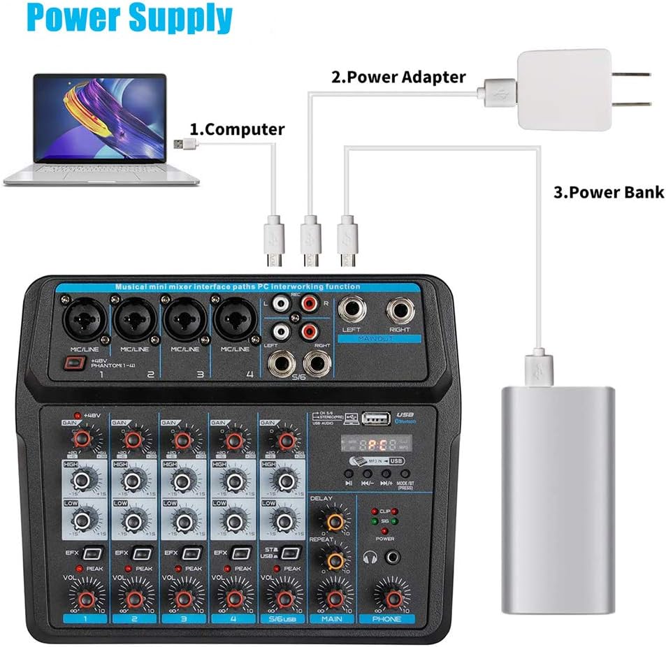 DecBlue Wireless Audio Mixer Sound Board-6 Channel Digital Bluetooth Computer Compatible Input DJ Controller Sound Mixer Pack of 2