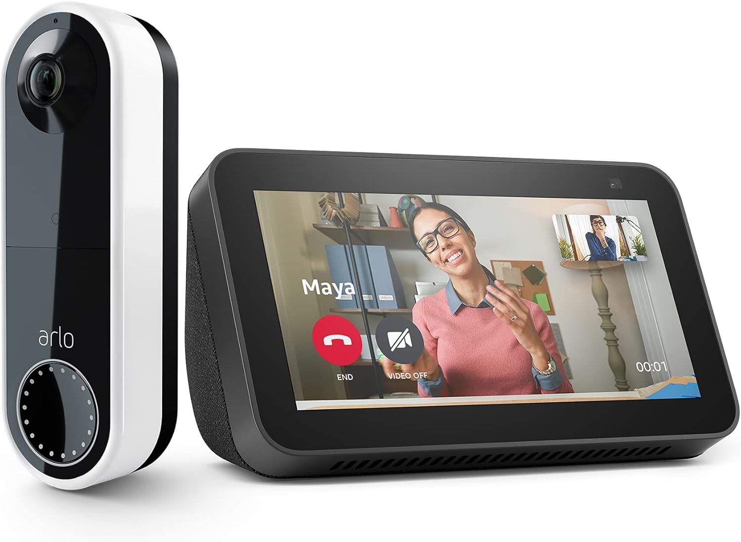 Arlo Essential Wire-Free Video Doorbell White with Echo Show 5 (2nd Gen, 2021 Release) Charcoal Bundle