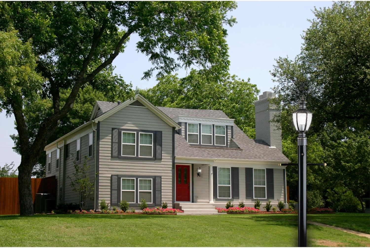 Westinghouse Lighting Lantern Post with Ground Convenience Outlet and Dusk to Dawn Sensor, Black Finish on Steel