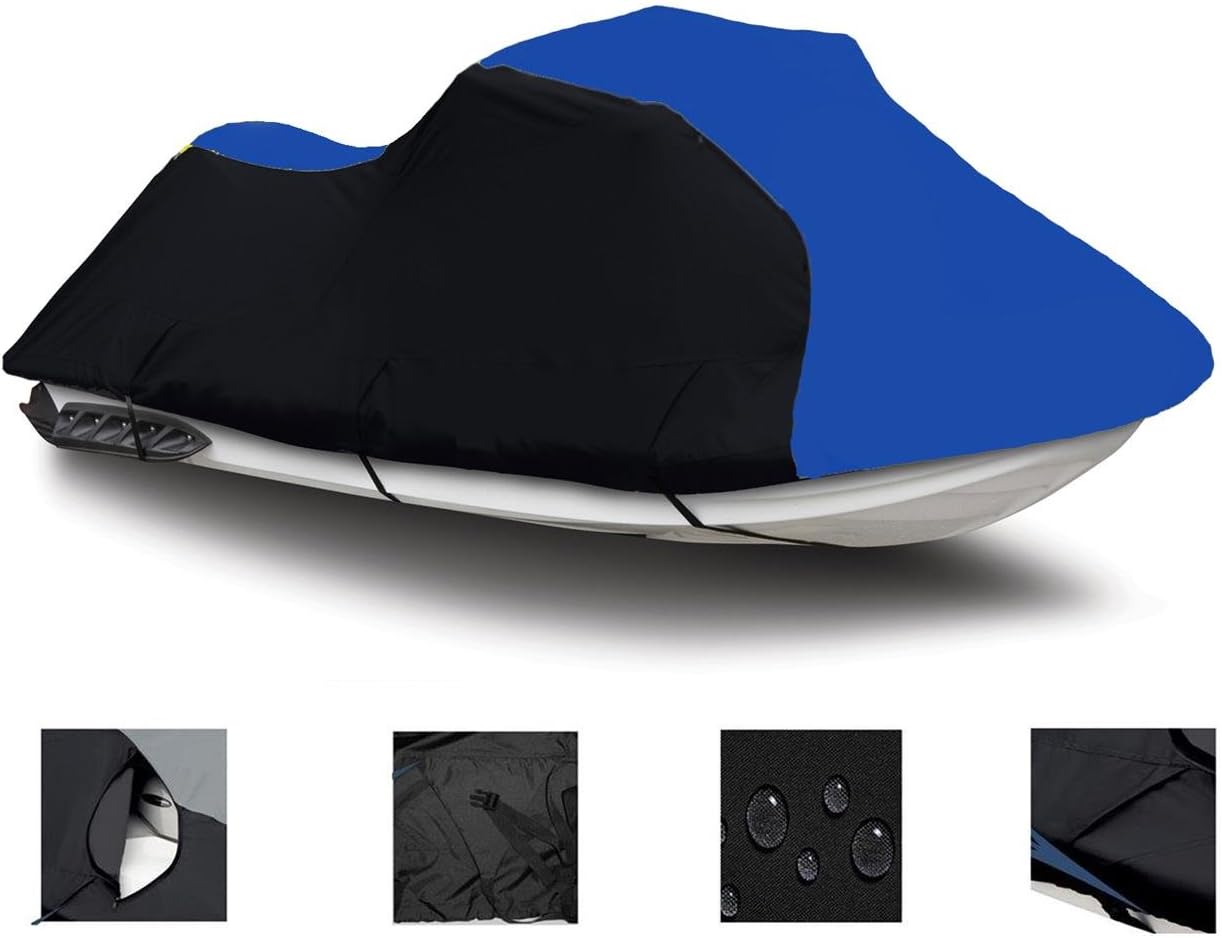 Black/Blue Heavy-Duty, 600 Denier Jet Ski PWC Cover Compatible for Yamaha WaveRaider 1100 1995 1996 New 2 Seater