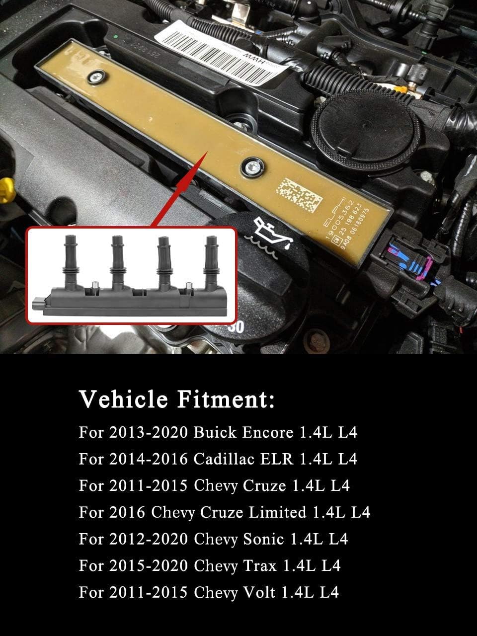 55579072 Ignition Coil Pack Compatible with 2011-2020 Chevy Cruze Sonic Trax Buick Encore Cadillac ELR L4 1.4L Replacement # D521C 25195107 Pack of 2