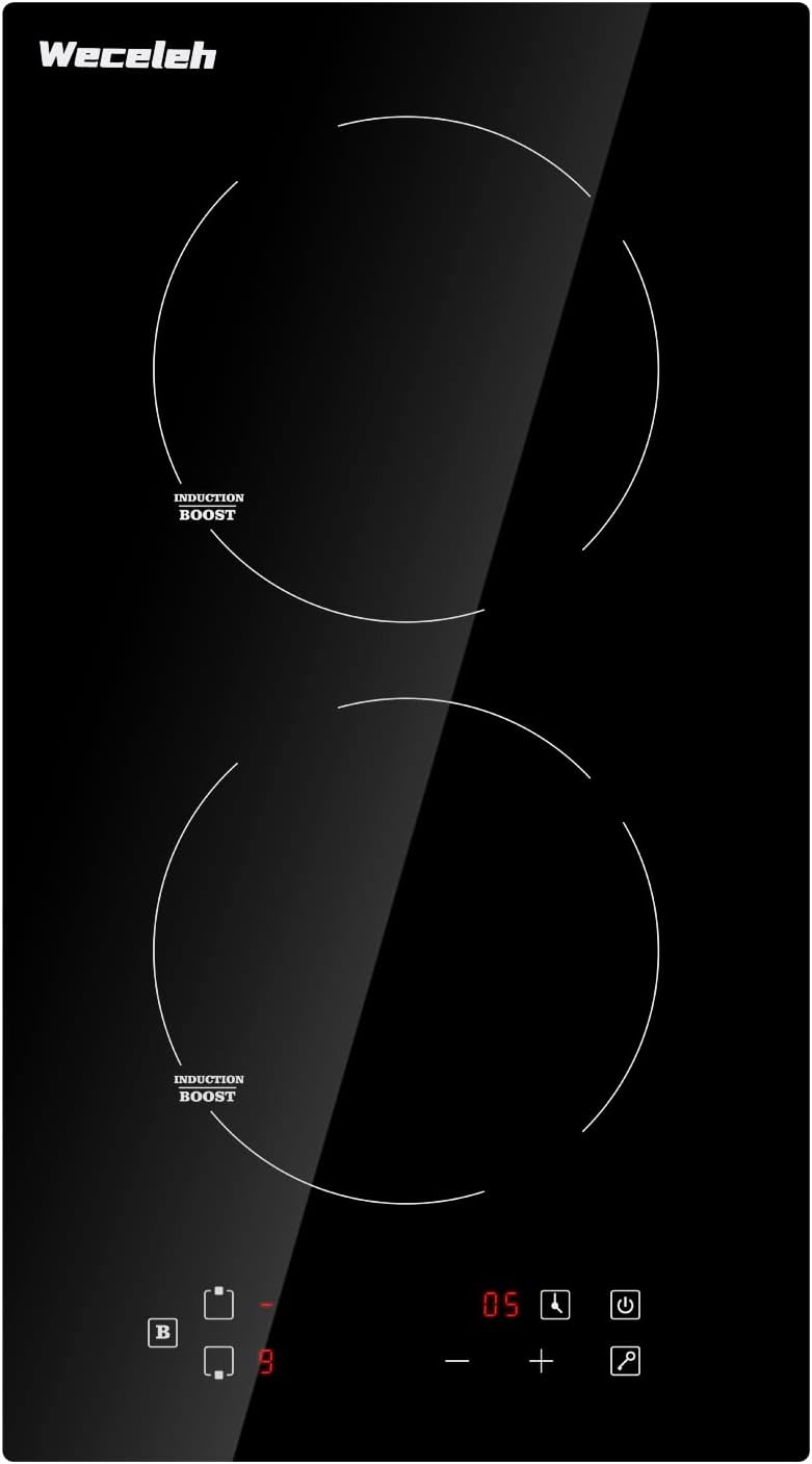 Induction Cooktop 2 Burner, Weceleh 12 Inch Electric Stove Top 240V 3500W, Fast Heat Built-in Dual Induction Cooker, (NO PLUG) Electric Cooktop with 9 Heating Level, Kid Safety Lock and Timer