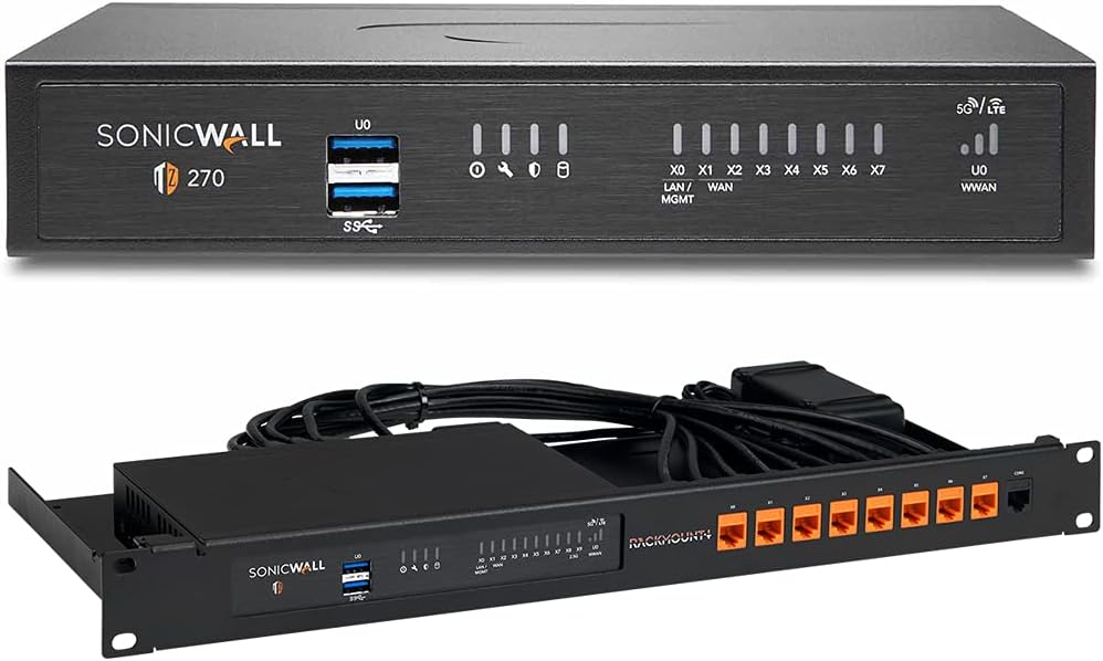 SonicWall TZ270 Network Security Appliance with a RACKMOUNT.IT Rackmount Kit for SonicWall 270/370/470 (02-SSC-2821 + RM-SW-T10)
