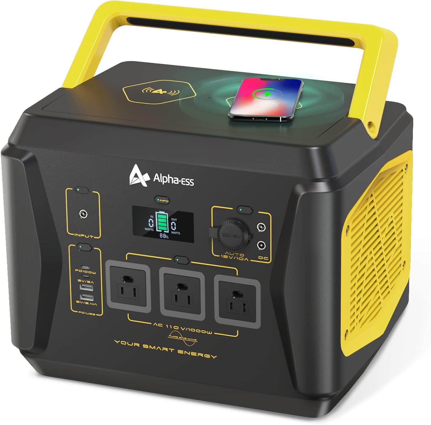 1000watt Portable Power Station, AlphaESS Solar Generator with 1036Wh Capacity 3x110V Pure Sine Wave AC Outlet USB PD100W Bidirectional Quick Charge Wireless Charging LED Surface Light, Backup Battery for Home, RV, Camping, Emergency(Solar Panel NOT
