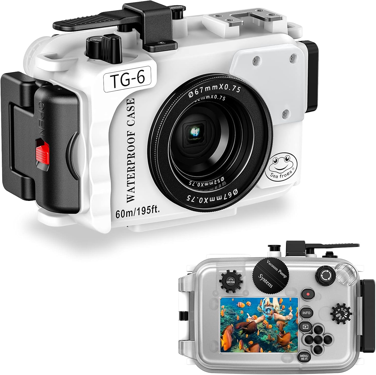 Sea frogs for Olympus TG-6 Underwater 40m/131ft Maximum Diving Depth Waterproof Housing White Professional Diving Case Box IPX8